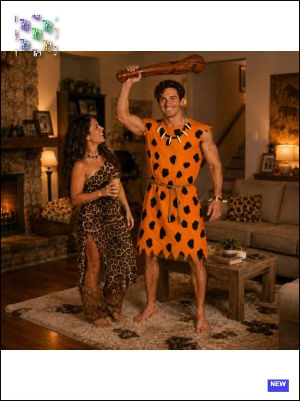 Prehistoric Caveman Halloween Costume Tunic Set with Belt Necklace Bracelet Club